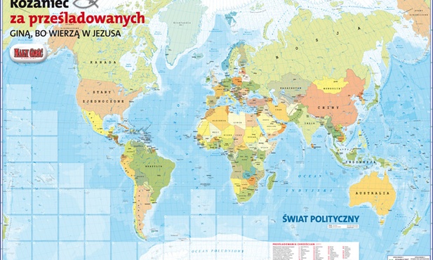 Mapa świata z informacją gdzie prześladuje się chrześcijan