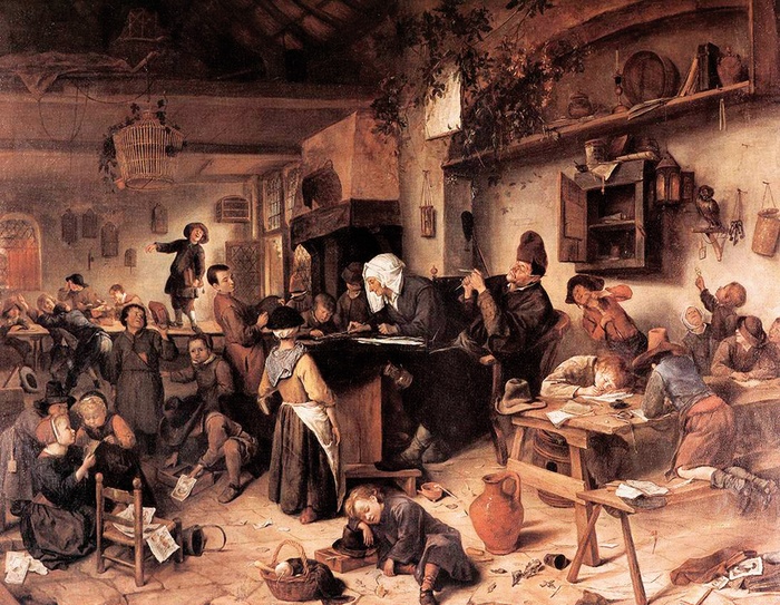 Jan Steen (1626 - 1679), „Wiejska szkoła” – ok. 1670, olej na płótnie, National Gallery of Scotland, Edynburg