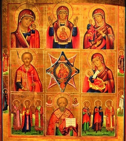  Ikona wizerunki: Matka Boża Kazańska, Znamienite, Trójroczna, Krzak Gorejący, Ukojenie Smutku i świętych pochodząca z Białorusi – szkoła wietkowska