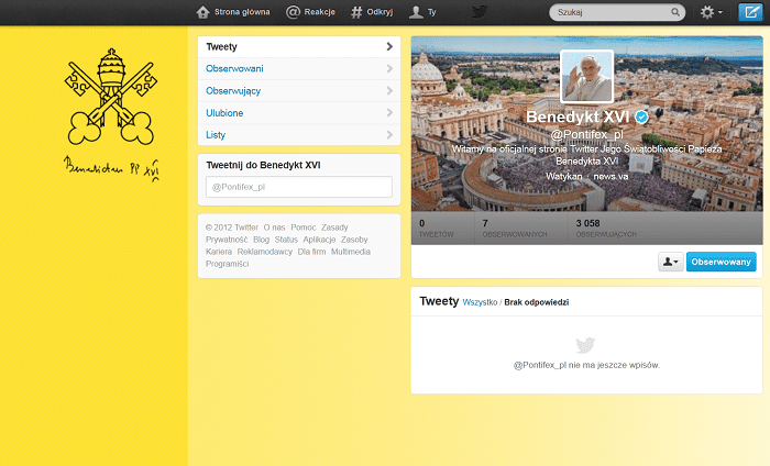 Ogromne zainteresowanie profilem Benedykta XVI na Twitterze