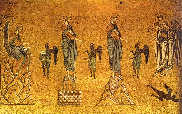 „Kuszenie Chrystusa”,  mozaika, XII w.,  bazylika San Marco, Wenecja