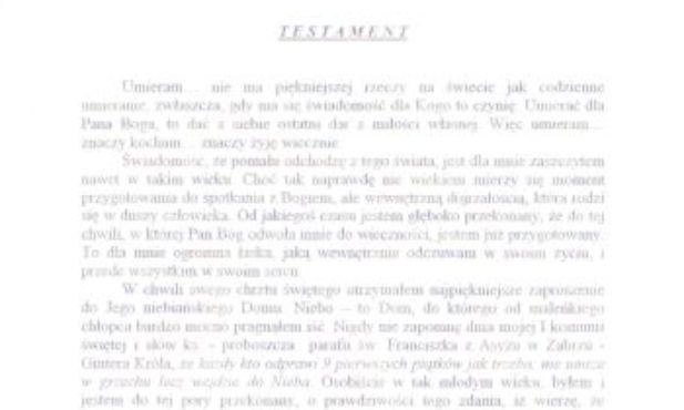 Poruszający testament ks. Damiana