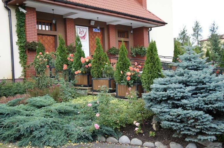 W ogrodzie wokół kościoła pw. Miłosierdzia Bożego w Skierniewicach można podziwiać piękne rośliny