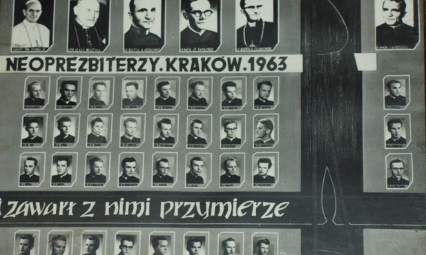 Pamiątkowe zdjęcie seminaryjnych kolegów z rocznika śp. ks. prał. Fudali