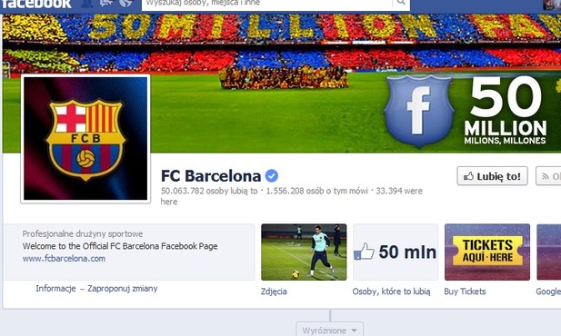 Barca: 50 milionów fanów na Facebooku