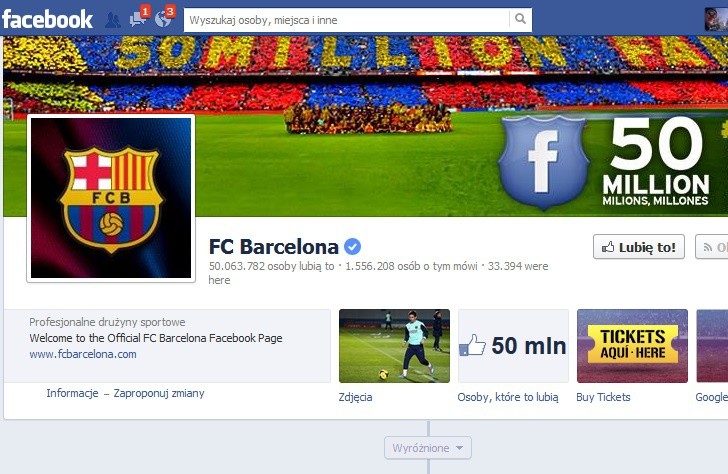 Barca: 50 milionów fanów na Facebooku