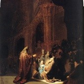 Rembrandt Harmenszoon van Rijn „Ofiarowanie Jezusa w świątyni”  olej na desce, 1631 Mauritshuis, Haga