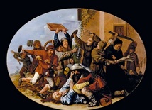 Jan Miense Molenaer „Bitwa między postem a karnawałem” olej na desce, 1633–1634 Muzeum Sztuki, Indianapolis