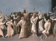 Naśladowca Hieronima Boscha „Wojna postu z karnawałem”,  en grisaille, 1555–1600, Muzeum Północnej Brabancji, Hertogenbosch