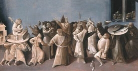 Naśladowca Hieronima Boscha „Wojna postu z karnawałem”,  en grisaille, 1555–1600, Muzeum Północnej Brabancji, Hertogenbosch