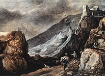 Joos de Momper  „Krajobraz z kuszeniem Chrystusa”  olej na desce, I poł. XVII w. Galeria Narodowa, Praga