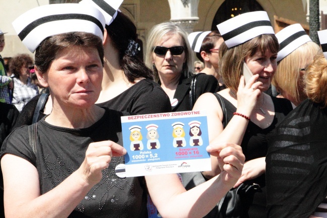 Protest pielęgniarek i położnych na Rynku Głównym