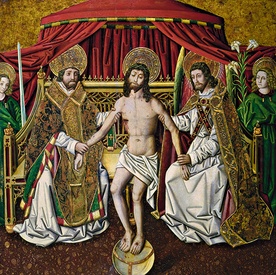 Miguel Ximenez „Trójca Święta” olej i tempera na desce, 1480–1490 Muzeum Prado, Madryt