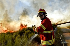 Portugalscy strażacy walczą z pożarem.