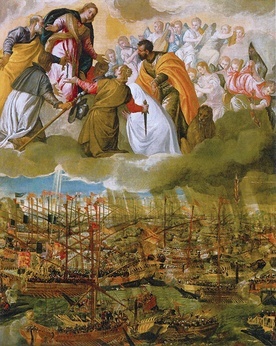 Paolo Caliari, zwany Veronese „Alegoria bitwy pod Lepanto” olej na płótnie, ok. 1572 Gallerie dell’Accademia, Wenecja