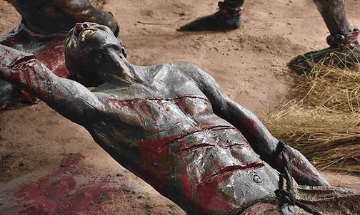 Rzeźby z Nakiyanja przedstawiające masakrę chrześcijan skazanych przez kabakę Mwangę w 1886 r.