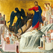 Duccio di Buoninsegna „Kuszenie na górze”  tempera na drewnie, 1308–1311, Frick Collection, Nowy Jork