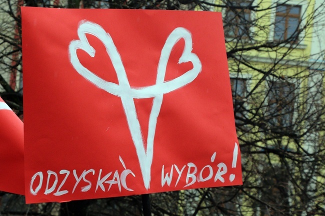 Manifa zwolenników aborcji na transparentach