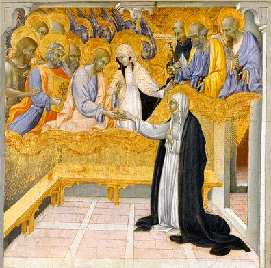 Giovanni di Paolo
„Mistyczne zaślubiny św. Katarzyny ze Sieny” 
tempera na desce, ok. 1460
Metropolitan Museum of Art, Nowy Jork