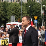 Prezydent Andrzej Duda składa wieniec przed pomnikiem W. Korfantego w Katowicach