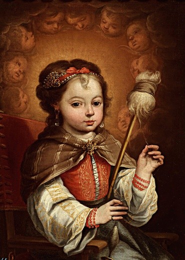 Autor nieznany "Mała Maryja przędzącaolej na płótnie", koniec XVII w. Muzeum Prado, Madryt