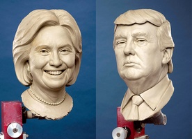 Szampan na Kremlu dawno wystrzelił. Obie kandydatury na prezydenta USA odpowiadają Rosji. Na zdjęciach woskowe podobizny Hillary Clinton i Donalda Trumpa.