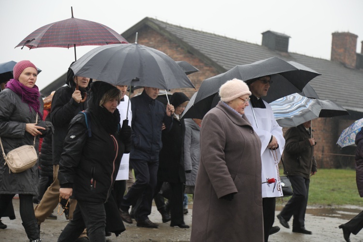 Z krzyżem przez były obóz zagłady Birkenau