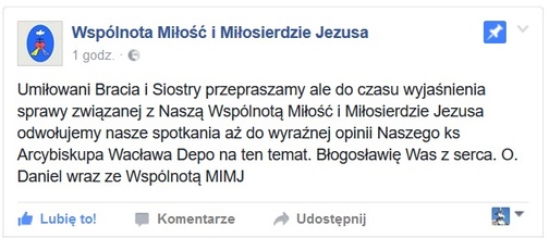 Wspólnota z Czatachowy odwołuje spotkania modlitewne