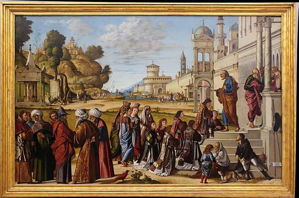 Vittore Carpaccio "Wybór pierwszych diakonów"; tempera na płótnie, 1511 r. Gemäldegalerie, Berlin