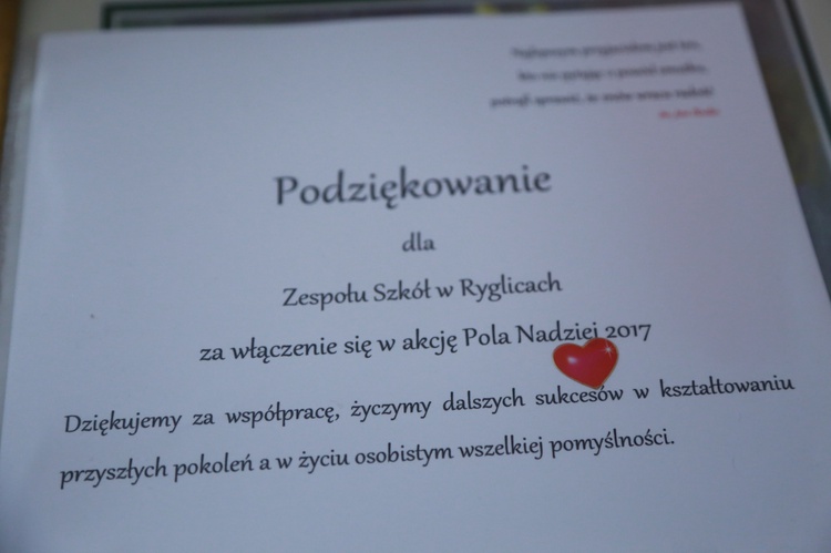 Podziękowanie za "Pola Nadziei"