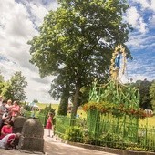 Pielgrzymi przychodzą  do źródełka znajdującego się kilkaset kroków  od miejsca objawień.