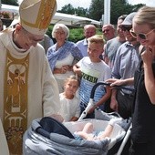 Kamień Śląski, 15 sierpnia. Pasterz z owcami i… owieczkami.