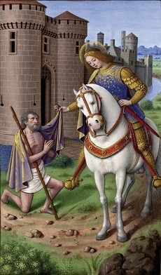 Jean BourdichonŚw. Marcin i żebrak iluminacja, 1503–1508Godzinki Anny Bretońskiej, Francuska Biblioteka Narodowa, Paryż
