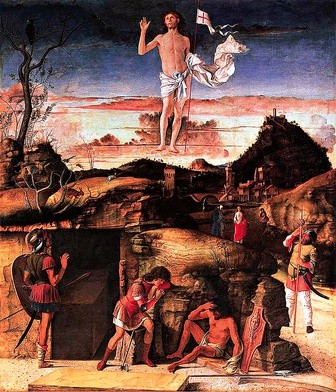 Giovanni Bellini "Zmartwychwstanie Chrystusa", olej na desce przeniesiony na płótno, 1475–1479 Muzea Państwowe, Berlin