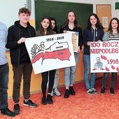 ▲	Berenika Tubielewicz prezentuje Kodeks Postaw Patriotycznych, wypracowany przez zespoły klasowe. 