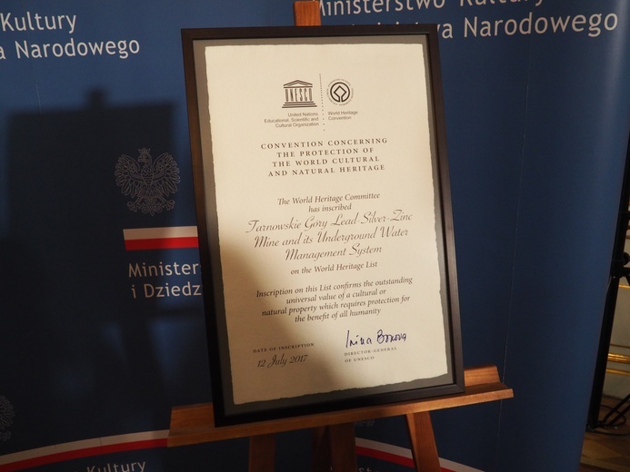 Przekazanie certyfikatu UNESCO Tarnowskim Górom