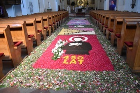 Wiele motywów w kwiatowym kobiercu jest nawiązaniem do postaci św. Stanisława Kostki