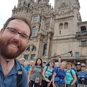 Selfie przed katedrą w Santiago