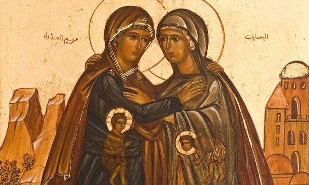 Maryja z purpurową nicią w dłoni