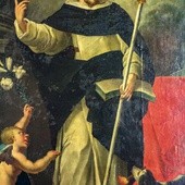 ▲	Fragment obrazu przedstawiającego św. Dominika (J.M. Lassler, II poł. XVIII w.) na filarze kościoła „na Górce”.