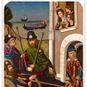 Martín Bernat "Przeniesienie ciała św. Jakuba przed pałac królowej Lupy", olej i tempera na desce 1480–1490, Muzeum Prado, Madryt