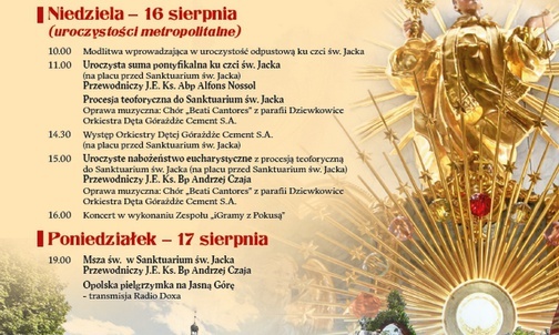 Program metropolitalnych uroczystości w Kamieniu Śląskim