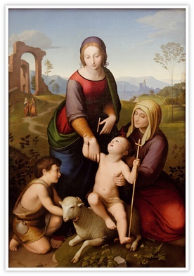 Johann Friedrich Overbeck "Maryja i św. Elżbieta z Jezusem i św. Janem Chrzcicielem", olej na płótnie, 1825 r. Nowa Pinakoteka, Monachium