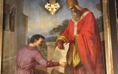 Pałuki. Św. Gotard, biskup - patron parafii (detal z ołtarza głównego)