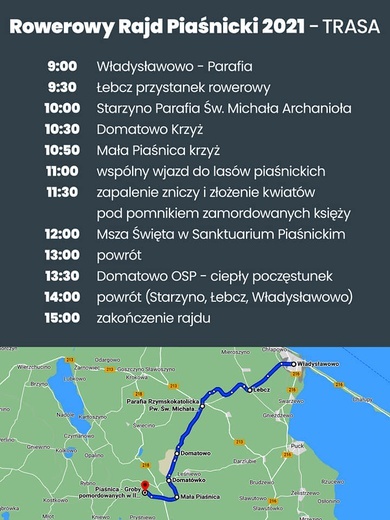 Trasa Rowerowego Rajdu Piaśnickiego 2021.