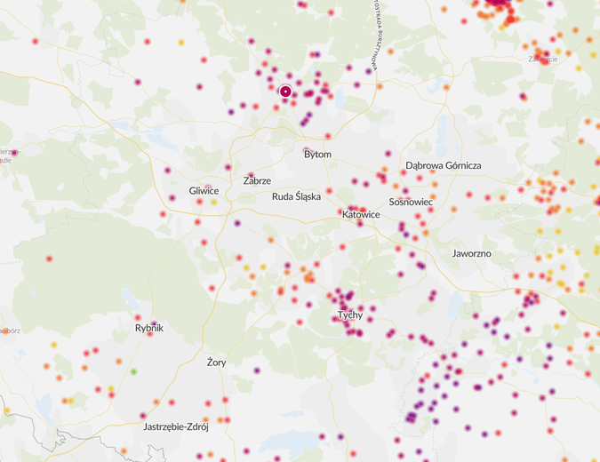 Śląskie. Czerwone alerty na mapie zanieczyszczenia powietrza