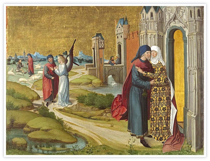 Autor nieznany, tzw. Mistrz Życia Maryi "Spotkanie w Złotej Bramie"; tempera na desce, ok. 1480 r. Stara Pinakoteka, Monachium