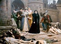 Katarzyna Medycejska, matka króla Karola IX, ogląda po nocy św. Bartłomieja zwłoki zamordowanych hugenotów.