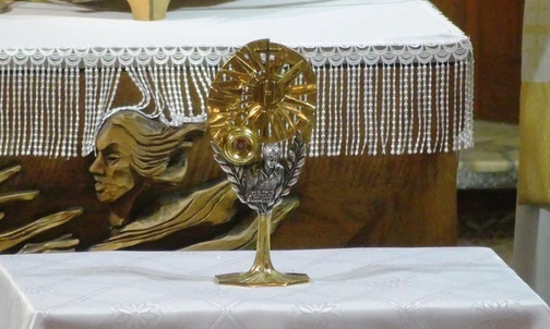 Relikwie bł. Carla Acutisa w kościele Miłosierdzia Bożego w Kalembicach.