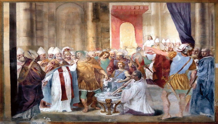 Spalenie pism ariańskich na soborze w Nicei – fresk w baptysterium Świętego Jana u Źródła na Lateranie.